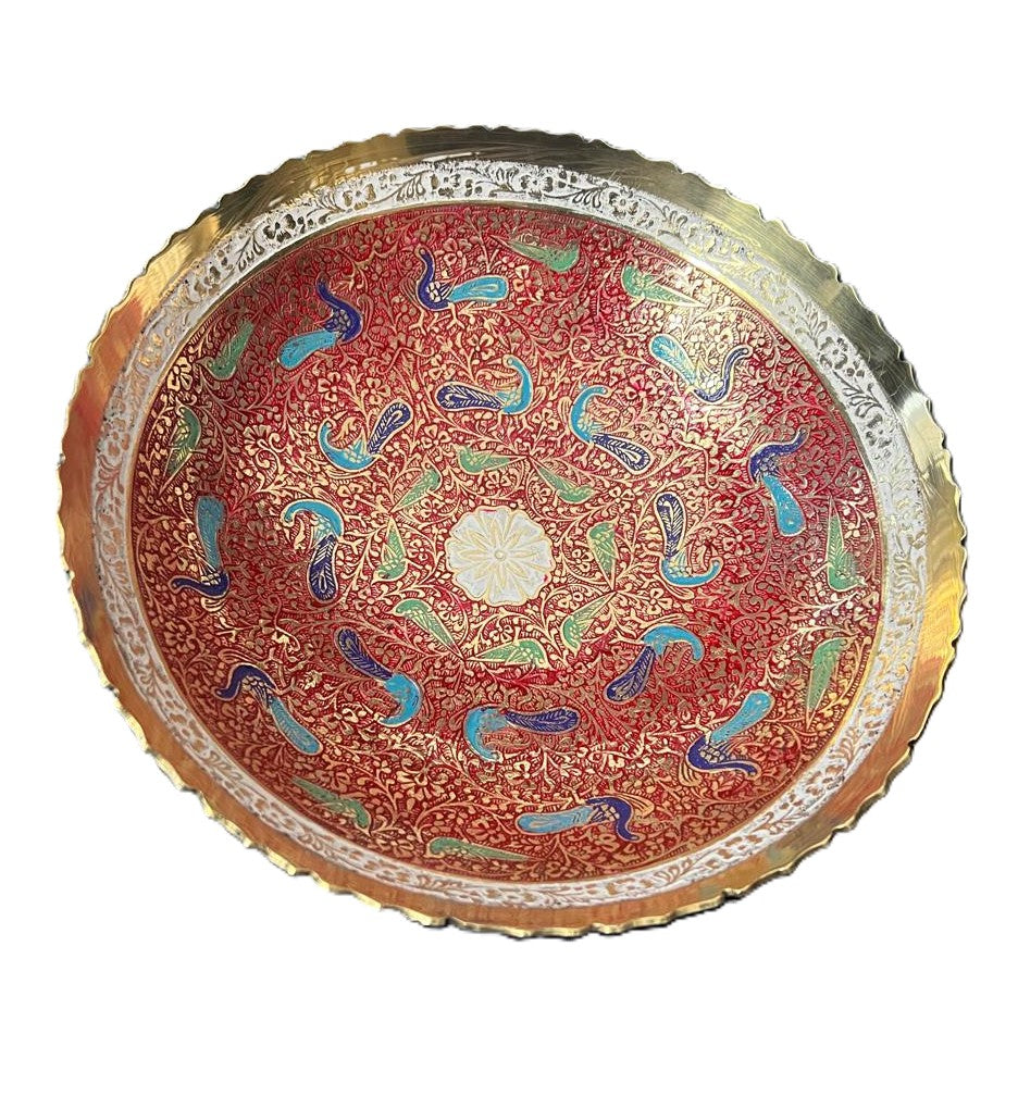 Svarn Studio Brass Meenakari Bowl Cobalt Blue Emerald Green - Angled View White Background