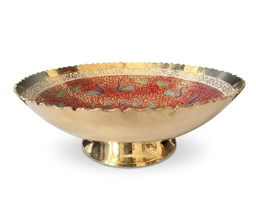 Svarn Studio Brass Meenakari Bowl Cobalt Blue Emerald Green - Lifestyle Collage Living Room Centrepiece