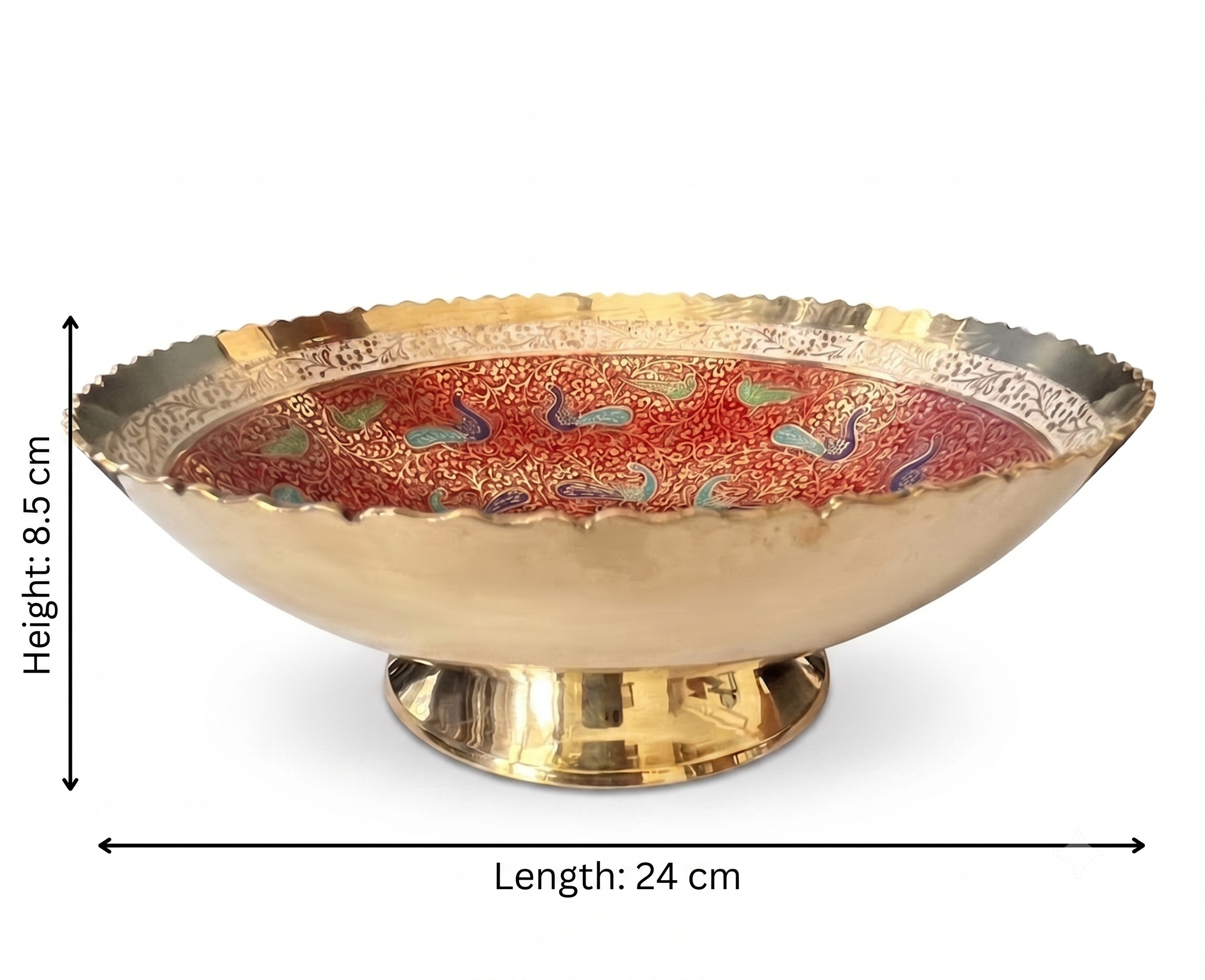 Svarn Studio Brass Meenakari Bowl - Dimensions Chart 24 cm Diameter