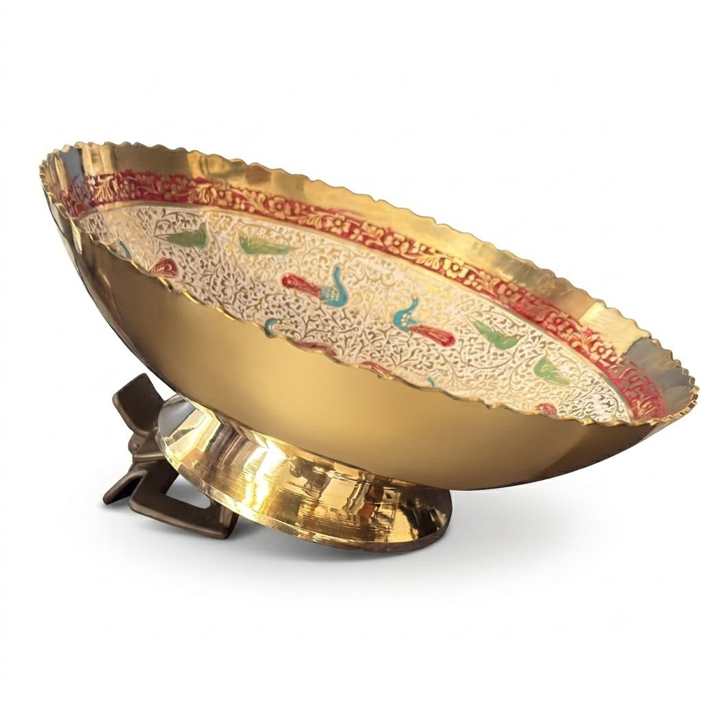 Svarn Studio Brass Meenakari Bowl Ivory Cream Gold - Bottom View Showing Pedestal Base