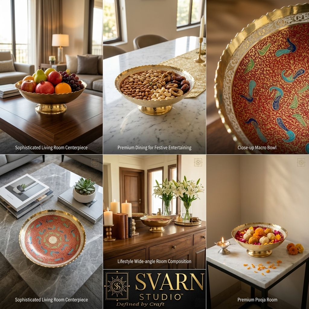 Svarn Studio Brass Meenakari Bowl - Lifestyle Collage Multi-use Dining Pooja Decor