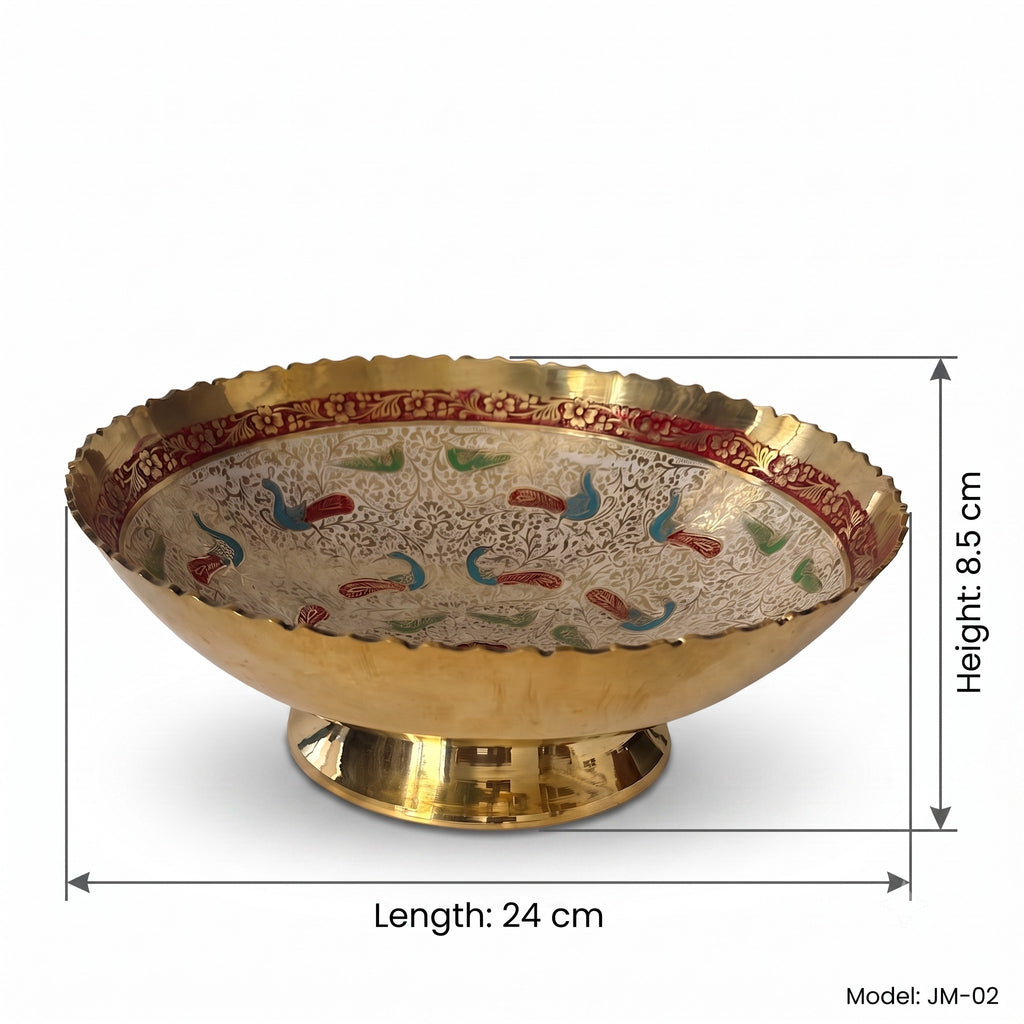 Svarn Studio Brass Meenakari Bowl - Dimensions Chart 24 cm Length 8.5 cm Height