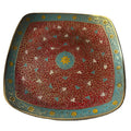 Svarn Studio Brass Red & Turquoise Meenakari Square Bowl - Square - Length 25.5 cm × Breadth 25.5 cm × Height 4 cm