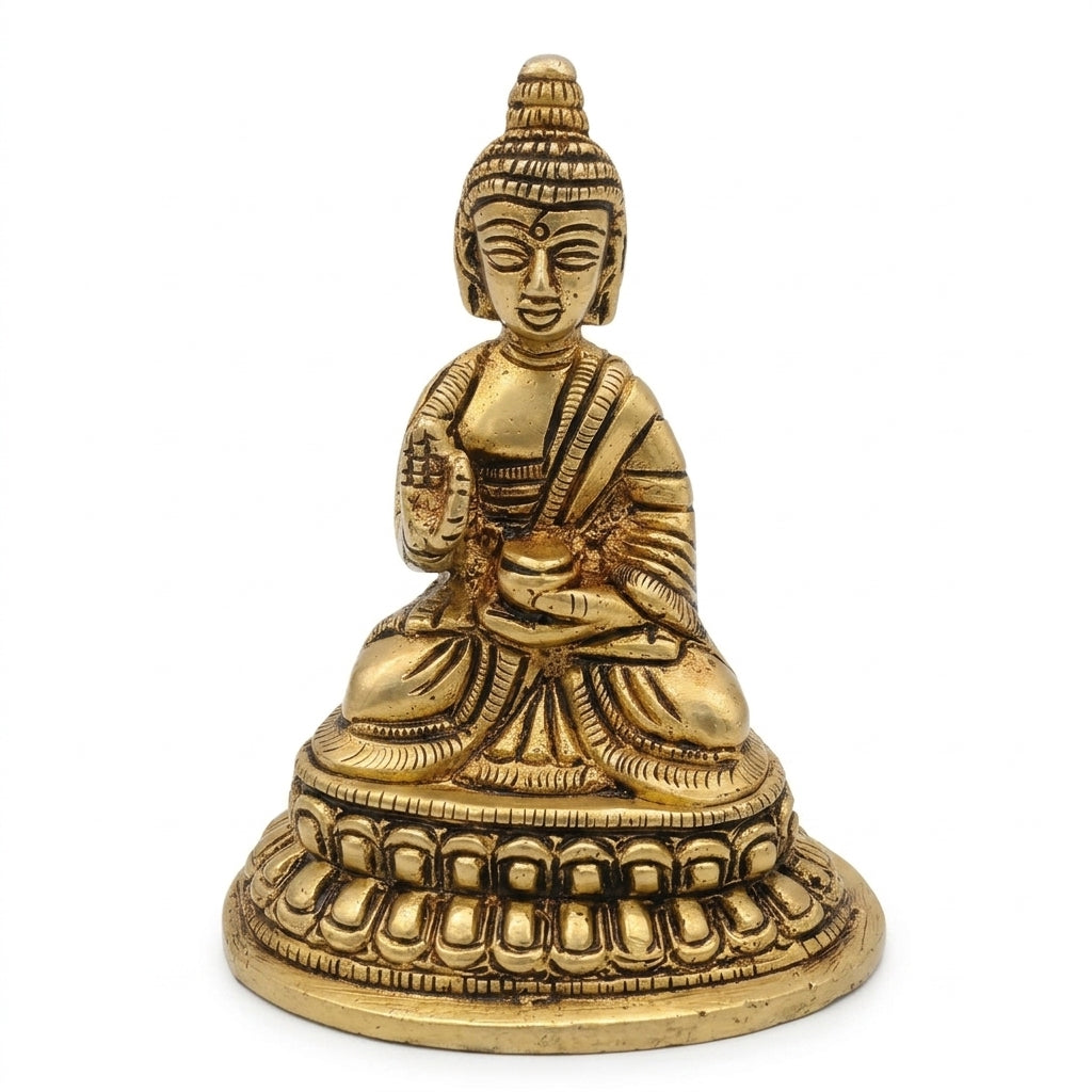Brass Buddha Idol | Handcrafted Antique Gold Finish | Meditation & Home Décor