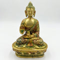 Svarn Studio Handcrafted Solid Brass Buddha Statue — Abhaya Mudra Blessing Pose | Antique Gold & Meenakari Finish | 17 cm