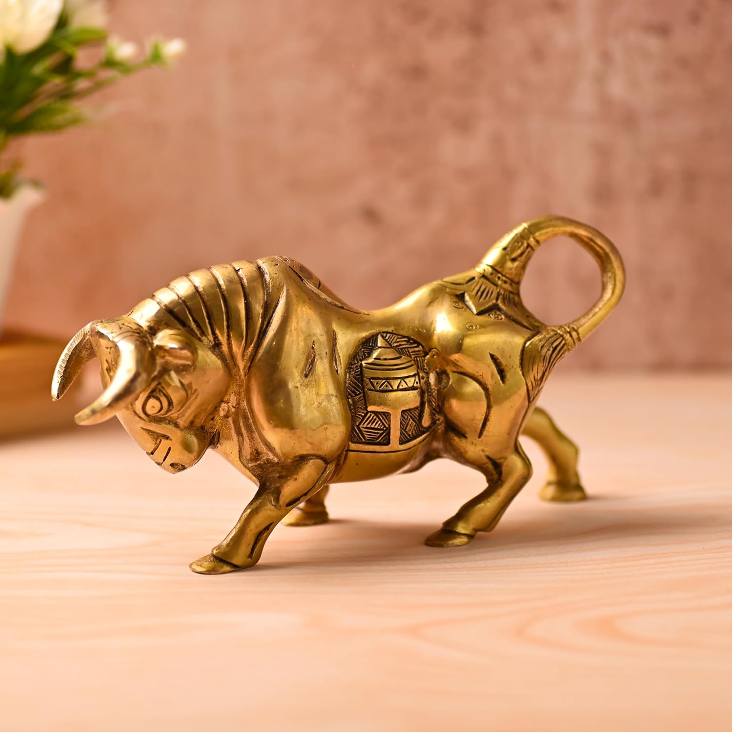 Solid Brass Bull Statue | Hand-Engraved Charging Bull Figurine | Svarn Studio
