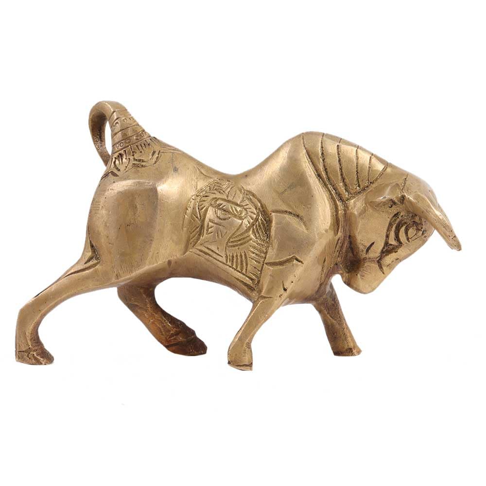 Solid Brass Bull Statue | Hand-Engraved Charging Bull Figurine | Svarn Studio