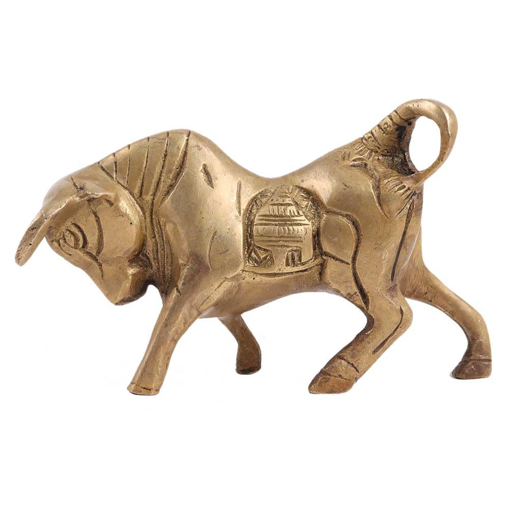 Solid Brass Bull Statue | Hand-Engraved Charging Bull Figurine | Svarn Studio