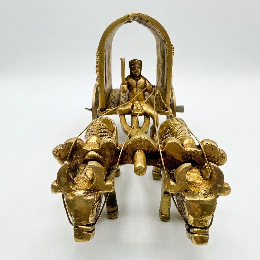 Svarn Studio Brass Bullock Cart Figurine with Engraved Lakshmi & Ganesha, Handcrafted Premium Antique Fine Design