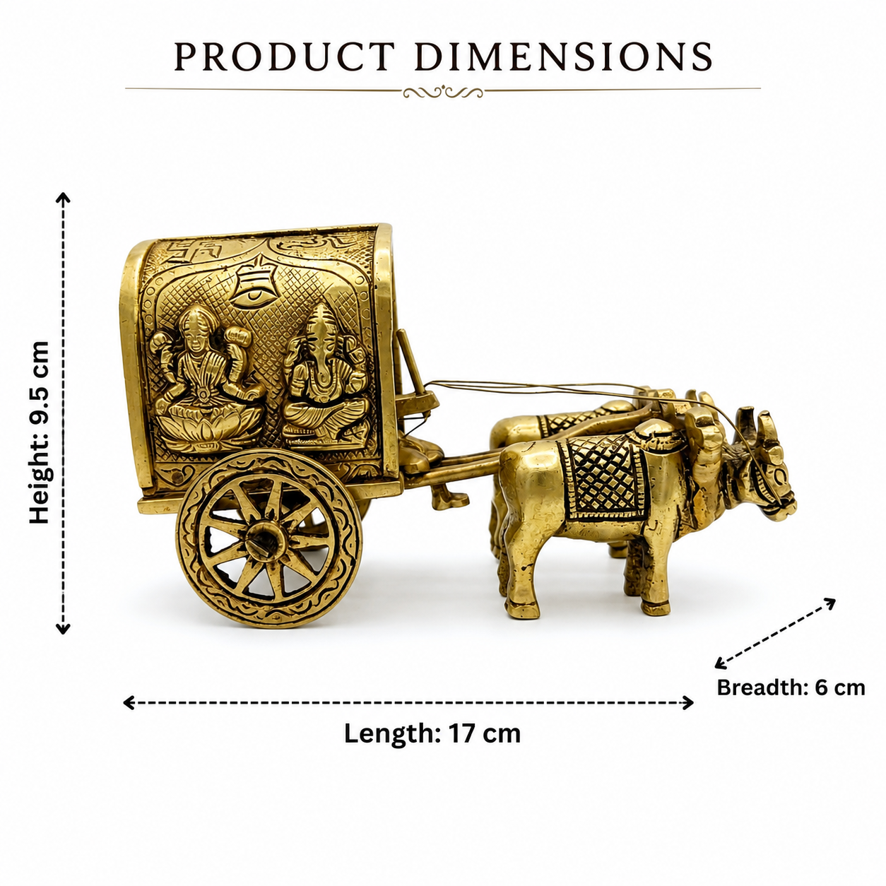 Svarn Studio Brass Bullock Cart Figurine with Engraved Lakshmi & Ganesha, Handcrafted Premium Antique Fine Design