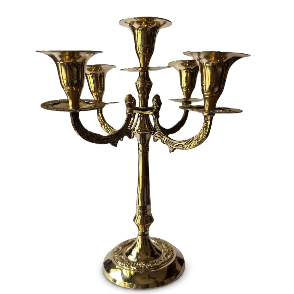 Svarn Studio Brass Candelabra 5-Arm - Front View White Background