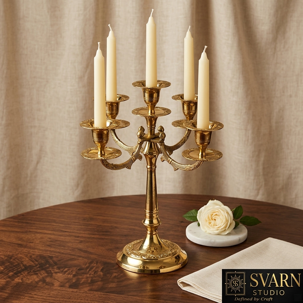 Svarn Studio Brass Candelabra 5-Arm - Tealight Usage Lifestyle