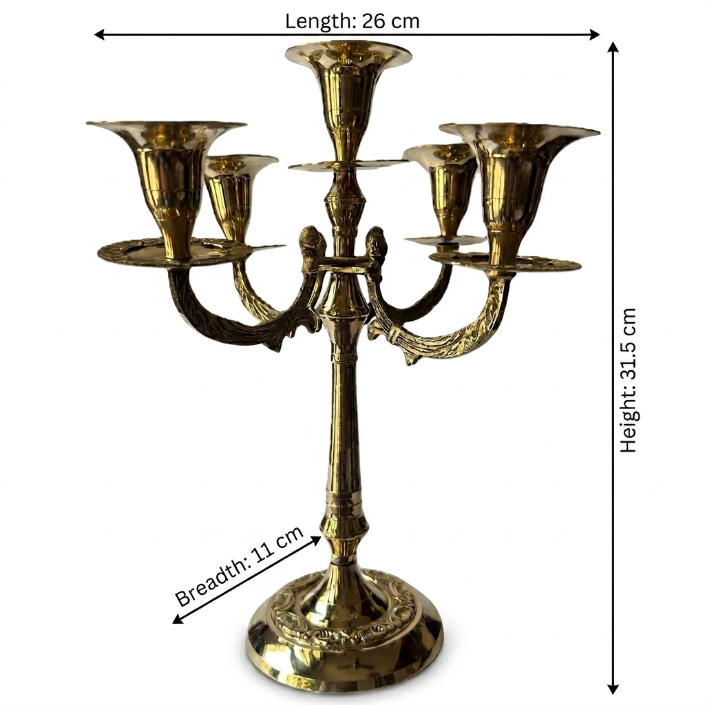 Svarn Studio Brass Candelabra 5-Arm - Dimensions Chart