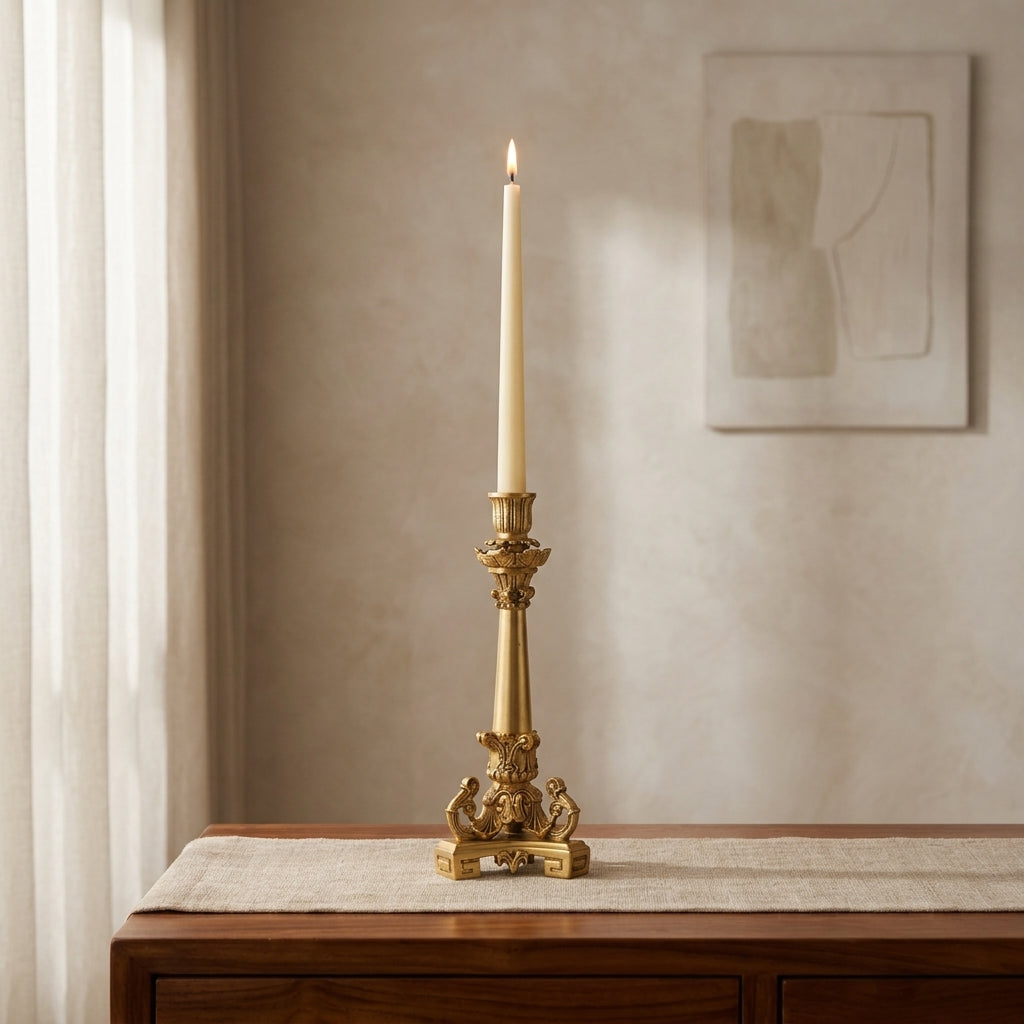 Brass Candle Stand | Handcrafted Antique Gold Finish | Home Décor & Gifting