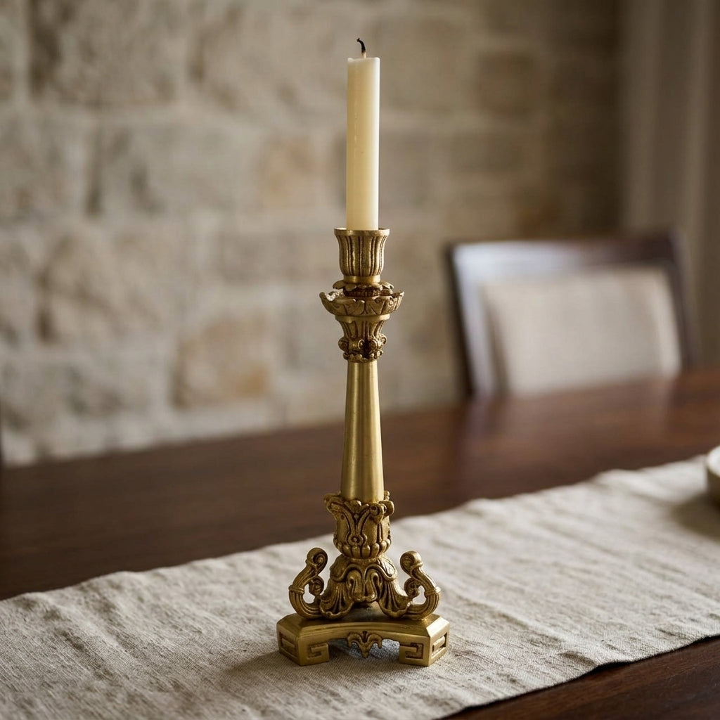 Brass Candle Stand | Handcrafted Antique Gold Finish | Home Décor & Gifting