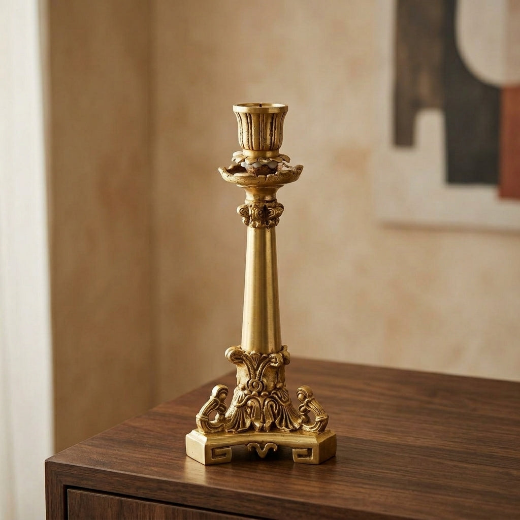 Brass Candle Stand | Handcrafted Antique Gold Finish | Home Décor & Gifting