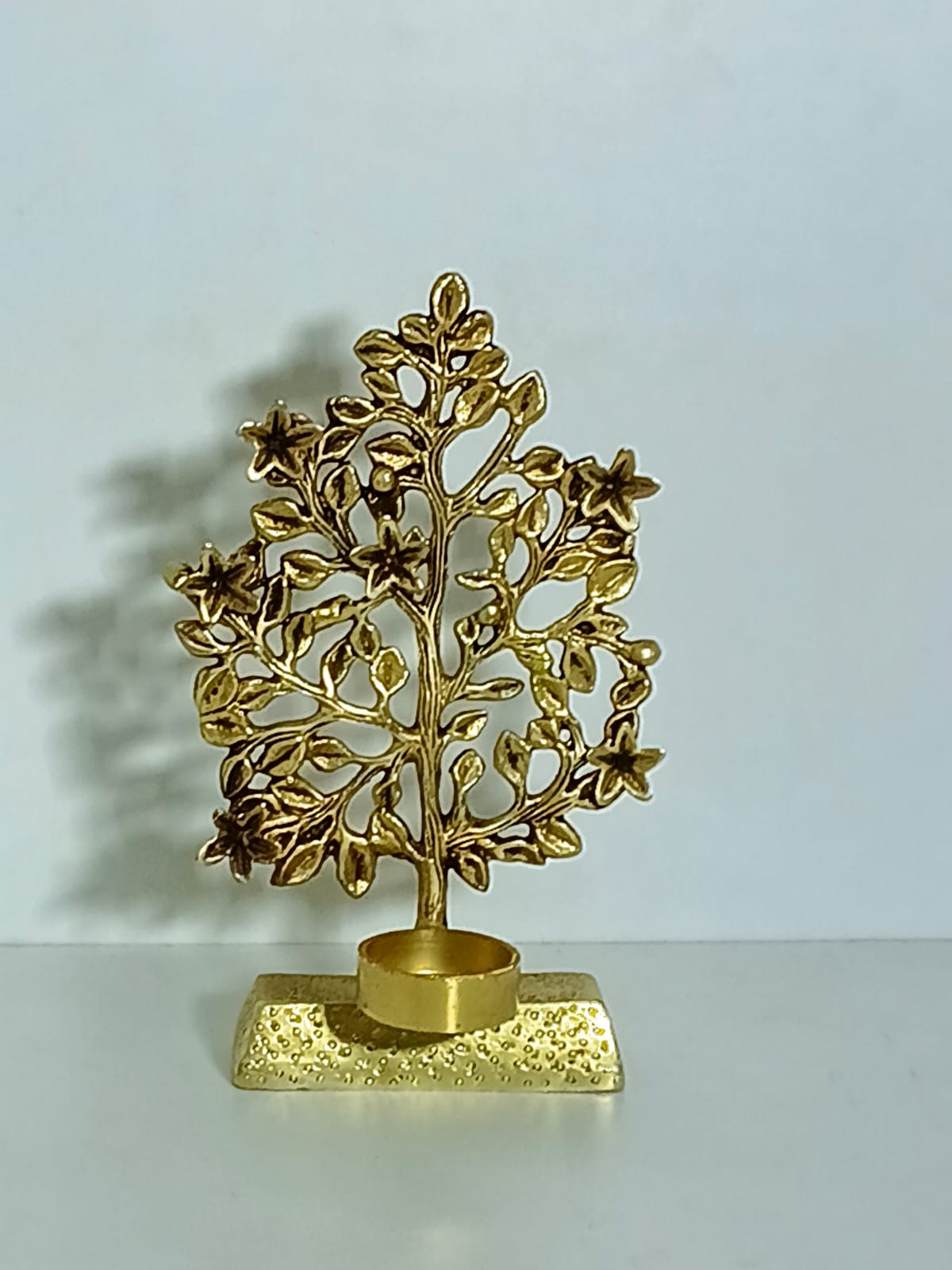 Brass Kalp Vriksh Candle Stand | Tree of Life Tealight Holder | Handcrafted Antique Gold