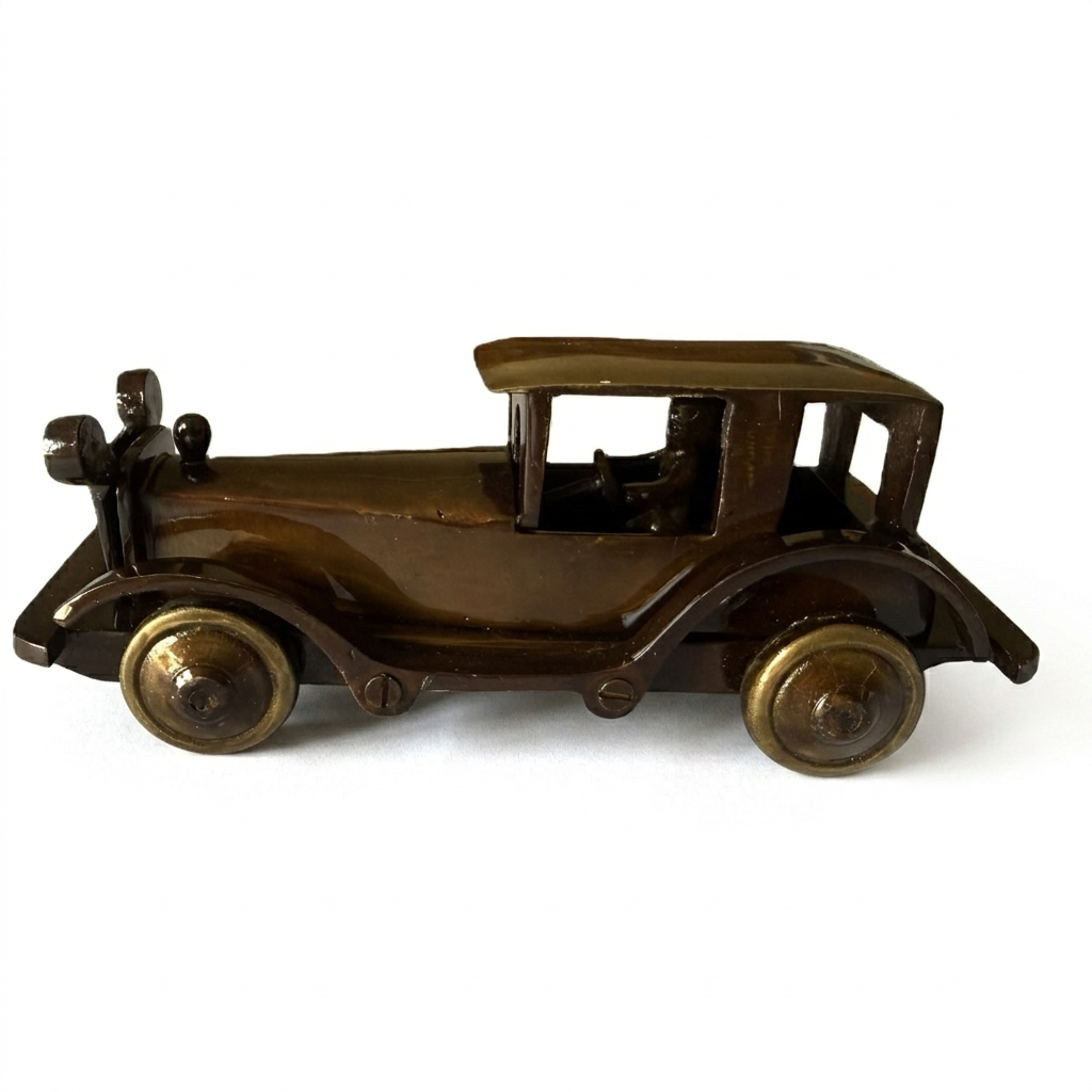 Svarn Studio Handcrafted Brass Vintage Motor Car Showpiece — 5.12 Inch Pure Brass Antique Miniature for Home & Office Décor