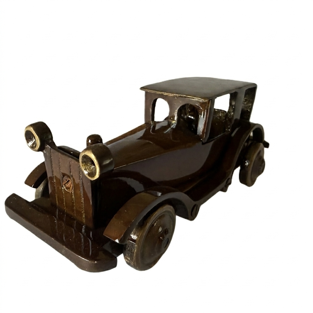 Svarn Studio Handcrafted Brass Vintage Motor Car Showpiece — 5.12 Inch Pure Brass Antique Miniature for Home & Office Décor