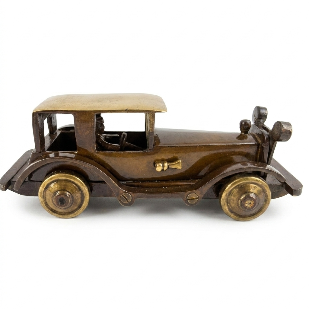 Svarn Studio Handcrafted Brass Vintage Motor Car Showpiece — 5.12 Inch Pure Brass Antique Miniature for Home & Office Décor