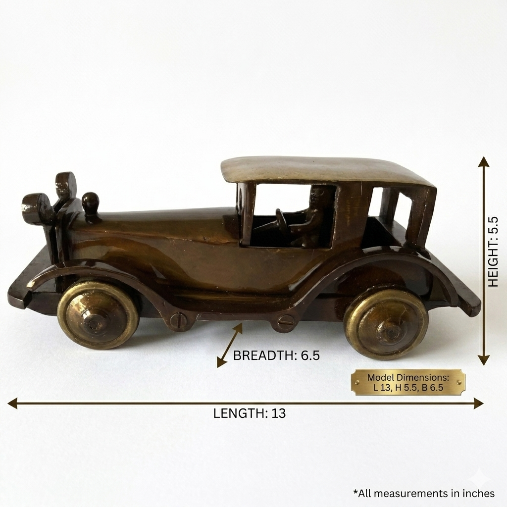 Svarn Studio Handcrafted Brass Vintage Motor Car Showpiece — 5.12 Inch Pure Brass Antique Miniature for Home & Office Décor