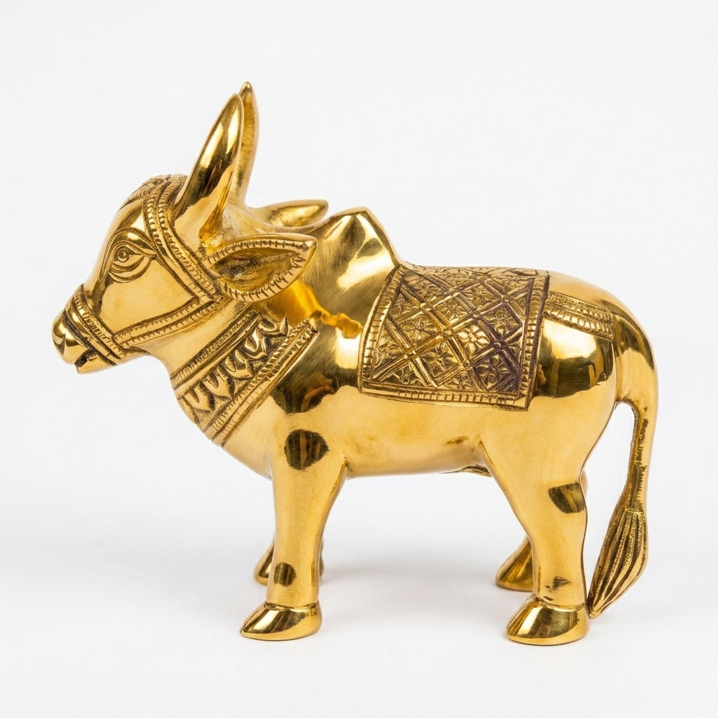 Svarn Studio Handcrafted Brass Cow Figurine — Kamdhenu-Inspired Décor Piece , Length 16 cm × Height 14 cm × Breadth 6 cm, Weight: 1.100 kg