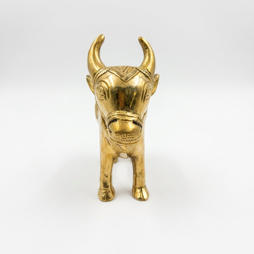 Svarn Studio Handcrafted Brass Cow Figurine — Kamdhenu-Inspired Décor Piece , Length 16 cm × Height 14 cm × Breadth 6 cm, Weight: 1.100 kg
