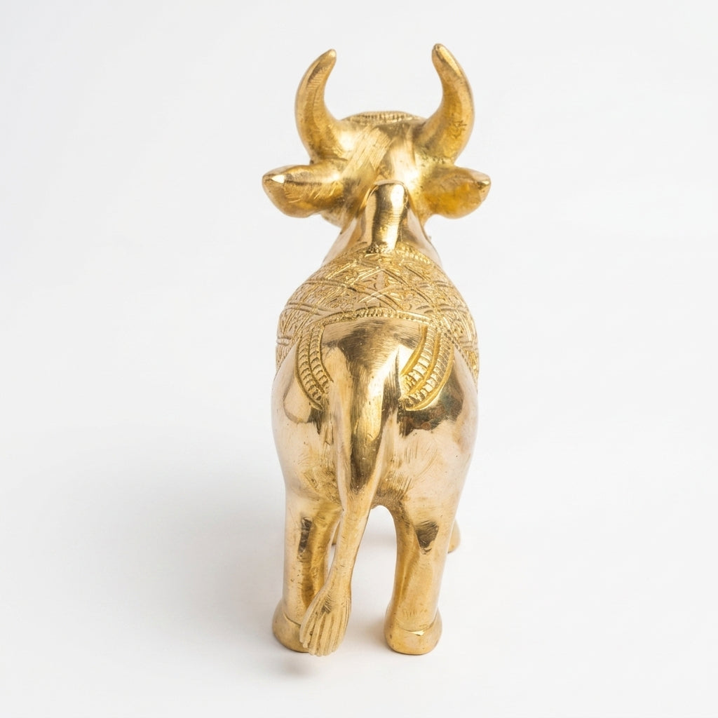 Svarn Studio Handcrafted Brass Cow Figurine — Kamdhenu-Inspired Décor Piece , Length 16 cm × Height 14 cm × Breadth 6 cm, Weight: 1.100 kg
