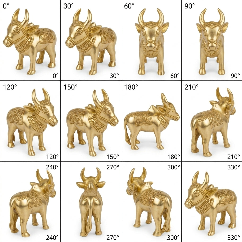 Svarn Studio Handcrafted Brass Cow Figurine — Kamdhenu-Inspired Décor Piece , Length 16 cm × Height 14 cm × Breadth 6 cm, Weight: 1.100 kg