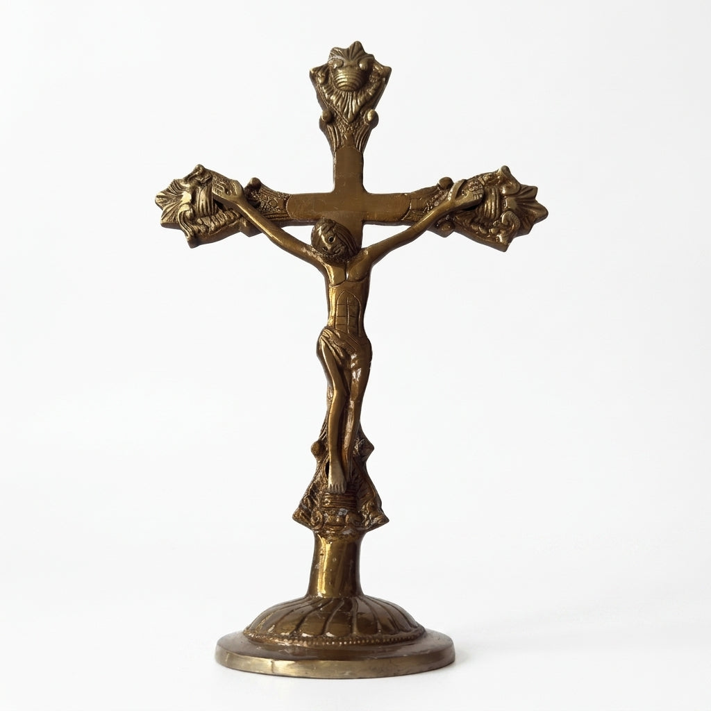 Svarn Studio Brass Jesus Christ Crucifix | Antique Gold | 11 Inch Standing Cross