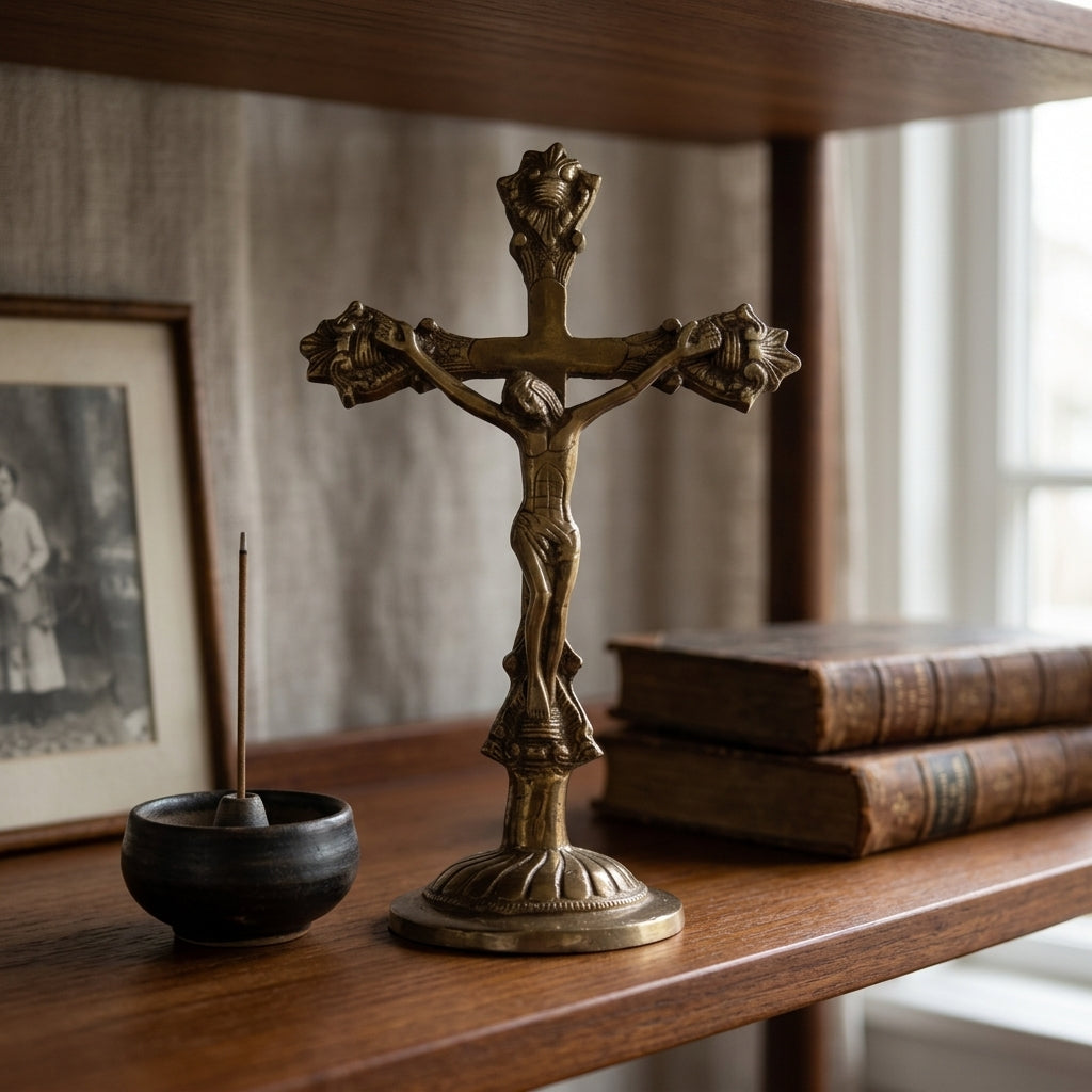 Svarn Studio Brass Jesus Christ Crucifix | Antique Gold | 11 Inch Standing Cross