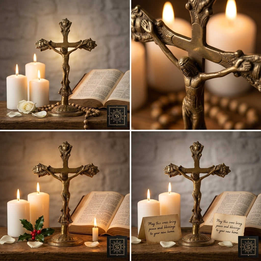 Svarn Studio Brass Jesus Christ Crucifix | Antique Gold | 11 Inch Standing Cross