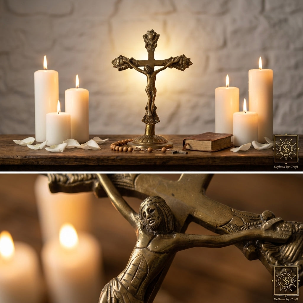 Svarn Studio Brass Jesus Christ Crucifix | Antique Gold | 11 Inch Standing Cross