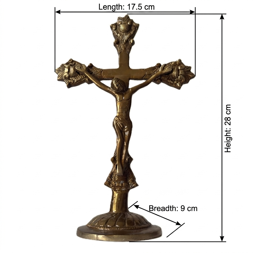 Svarn Studio Brass Jesus Christ Crucifix | Antique Gold | 11 Inch Standing Cross