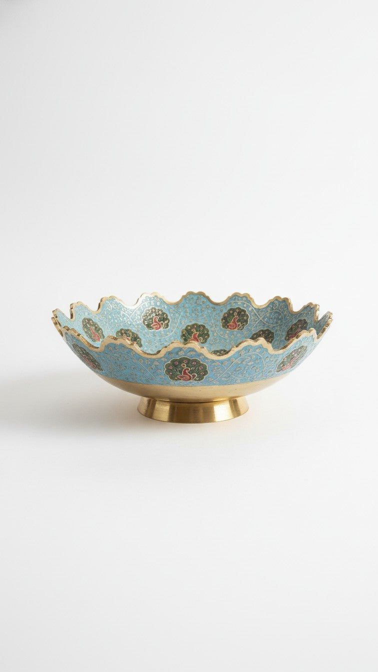 Svarn Studio pure brass Meenakari fruit bowl handcrafted Rajasthani enamel decorative bowl home decor gifting