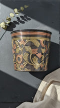 Svarn Studio pure brass decorative planter handcrafted hammered floral design antique finish 9.5x11 inch home decor