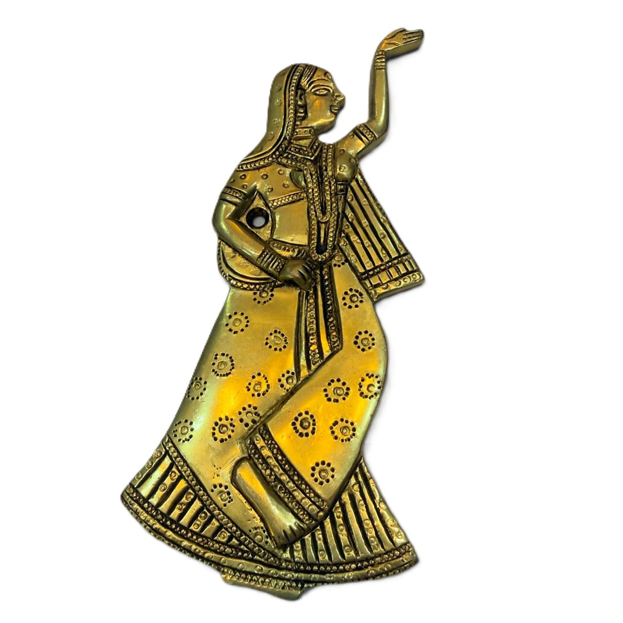 Svarn Studio Brass Dancing Lady Wall Décor — Handcrafted Antique Gold, Traditional Indian Style (Set of 2)