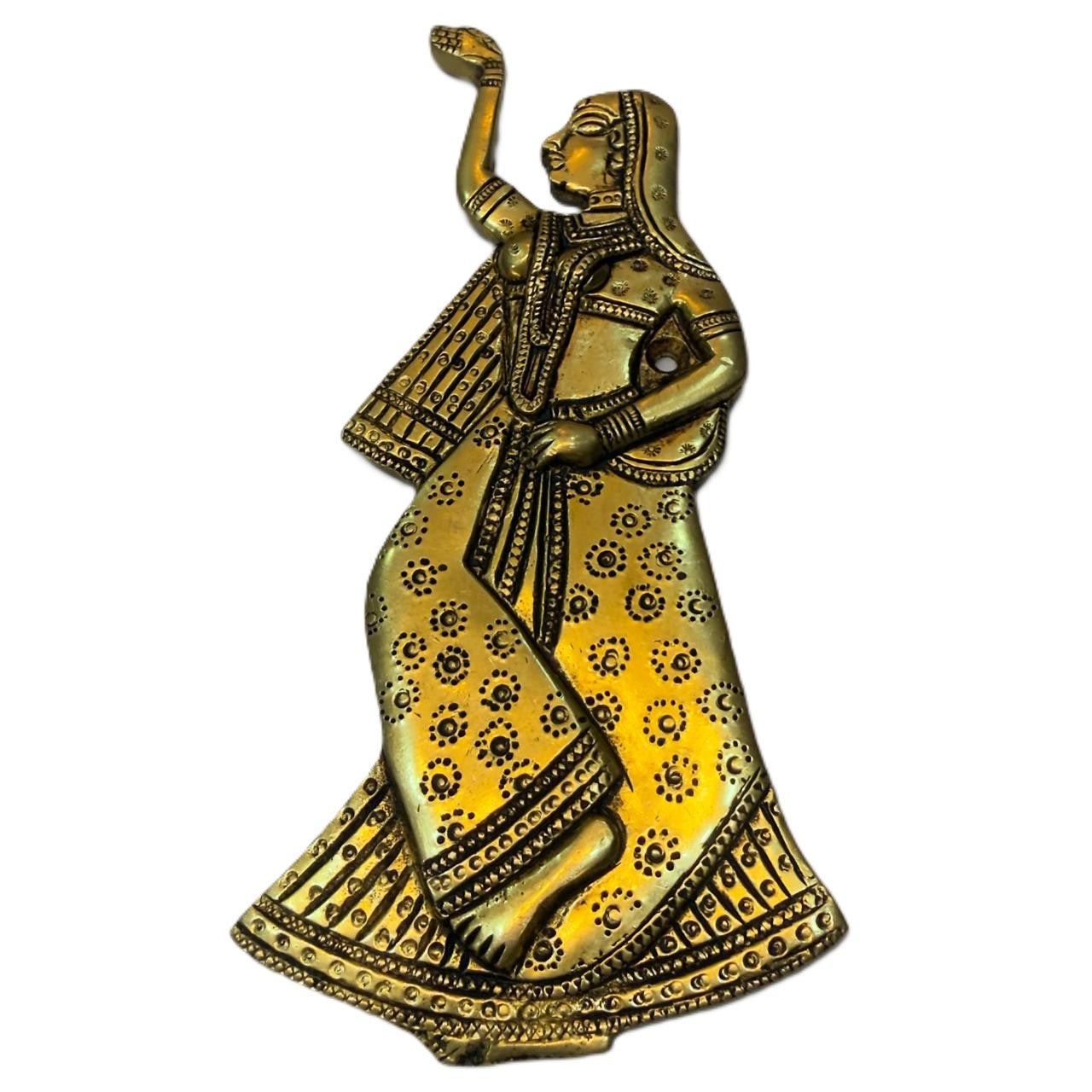 Svarn Studio Brass Dancing Lady Wall Décor — Handcrafted Antique Gold, Traditional Indian Style (Set of 2)