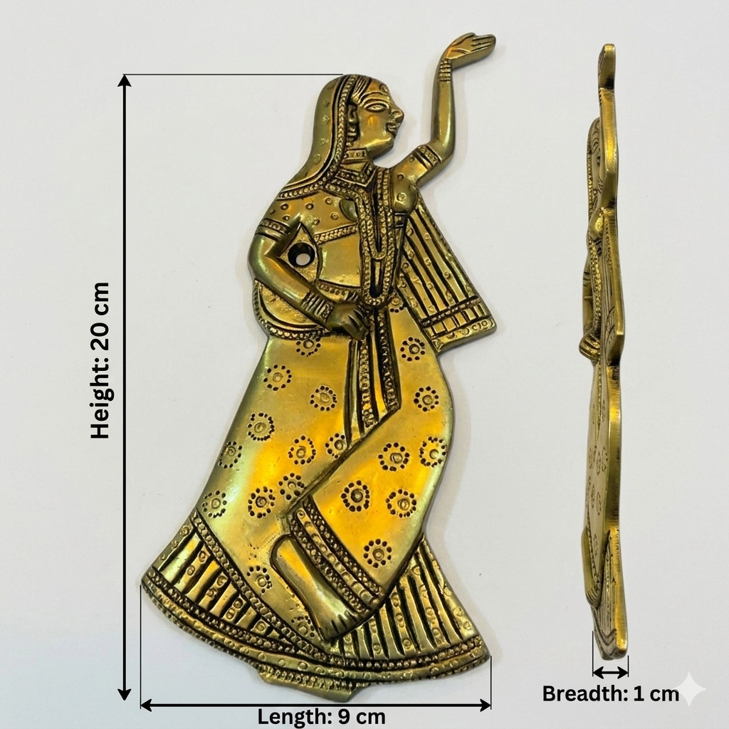 Svarn Studio Brass Dancing Lady Wall Décor — Handcrafted Antique Gold, Traditional Indian Style (Set of 2)