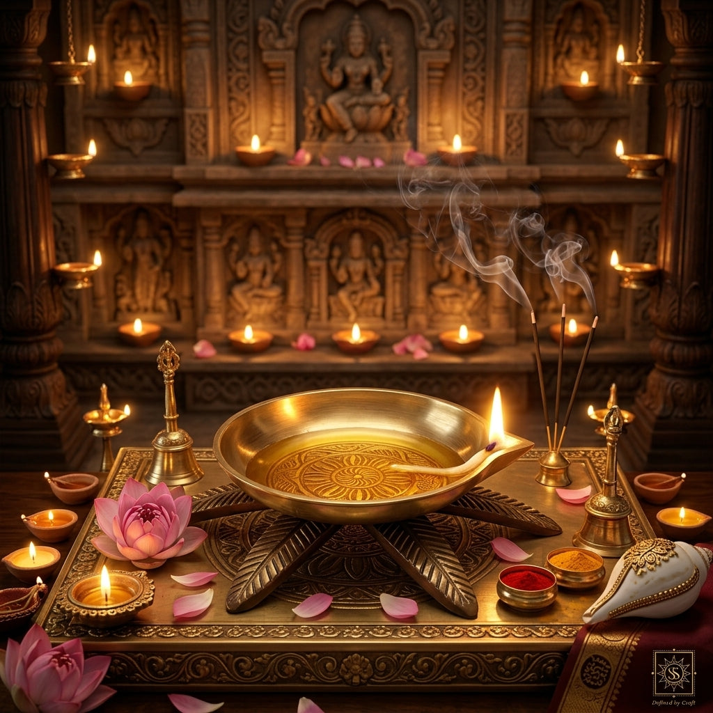 Svarn Studio Brass Tortoise Deepak | Handcrafted Solid Brass Diya on Tortoise Leaf Base | Antique Gold Finish Puja Lamp for Home Mandir, Diwali Décor & Gifting