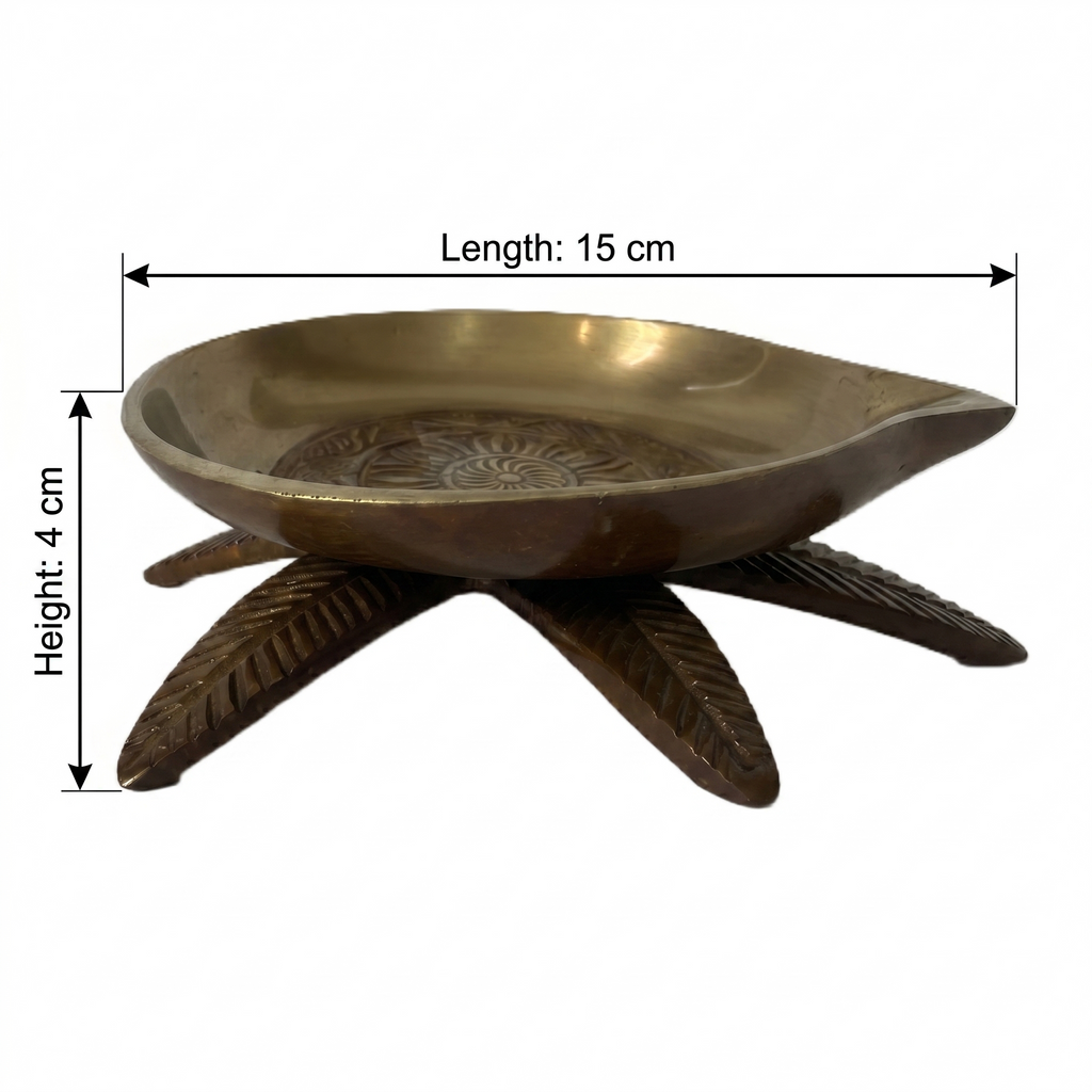 Svarn Studio Brass Tortoise Deepak | Handcrafted Solid Brass Diya on Tortoise Leaf Base | Antique Gold Finish Puja Lamp for Home Mandir, Diwali Décor & Gifting