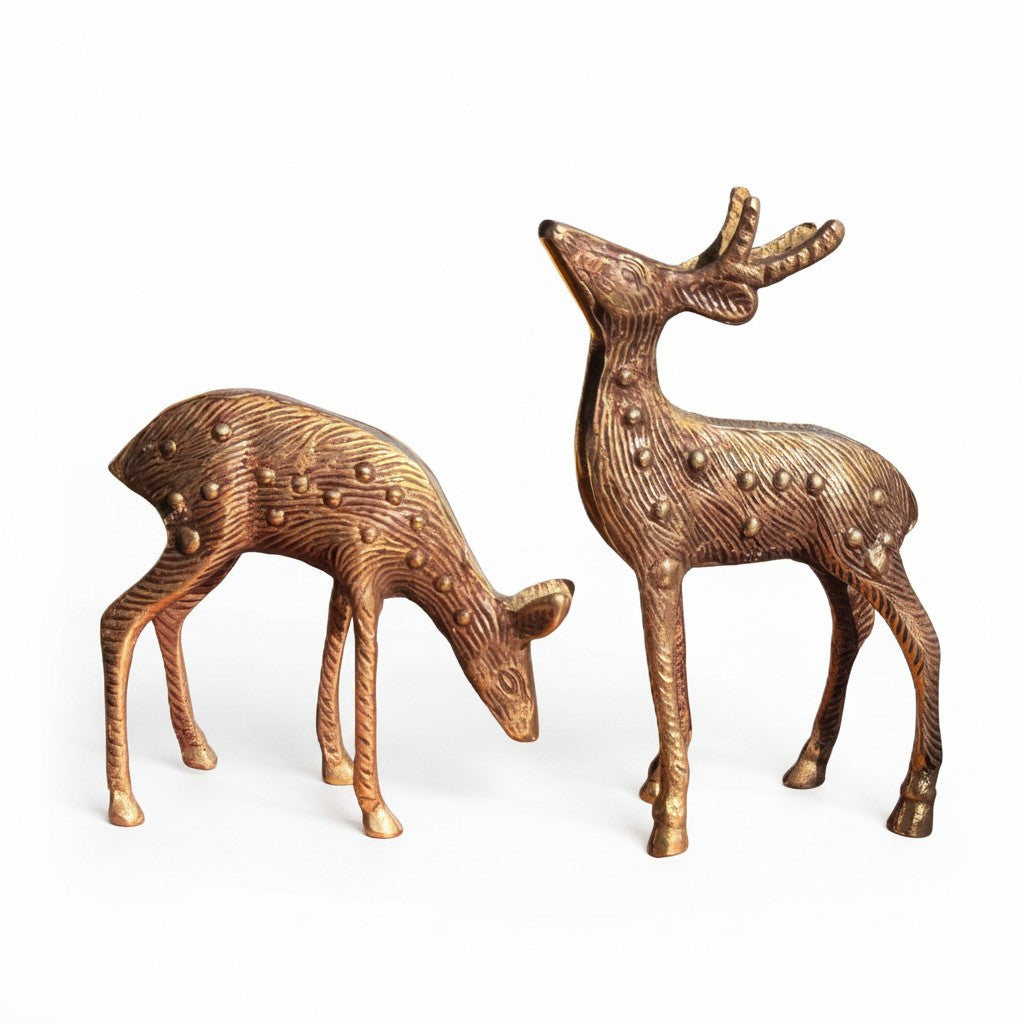 Svarn Studio pure brass deer pair showpiece handcrafted antique finish set of 2 deer figurines home decor