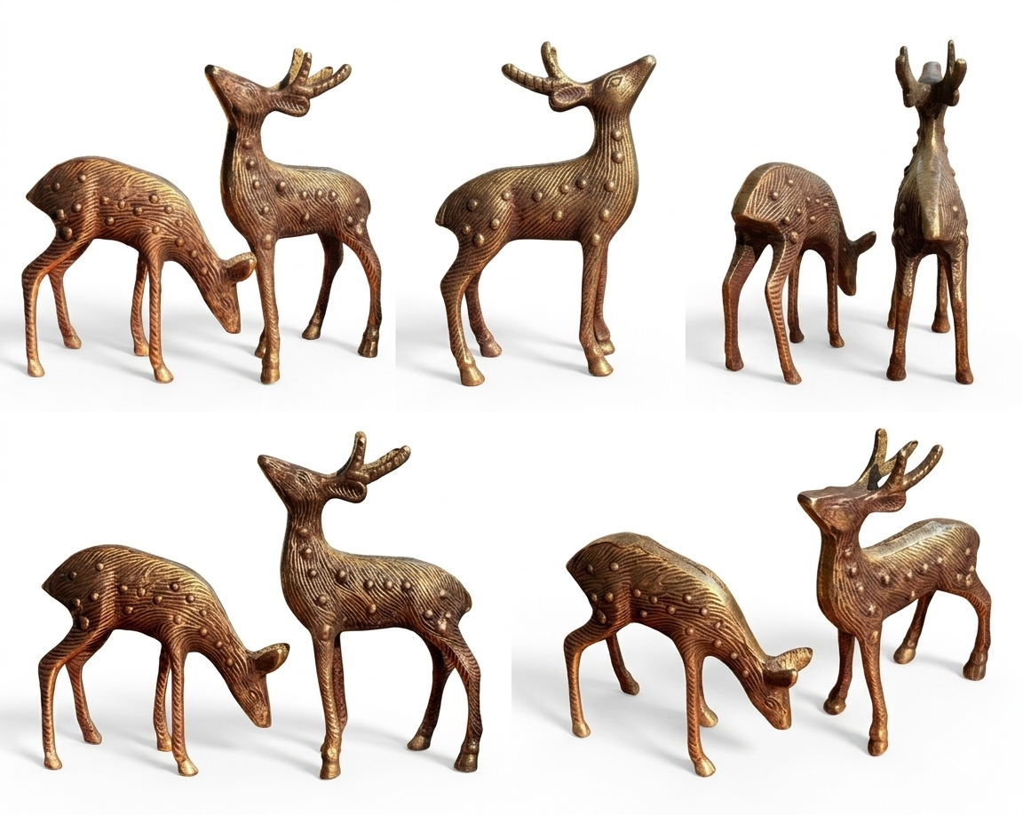 Svarn Studio pure brass deer pair showpiece handcrafted antique finish set of 2 deer figurines home decor