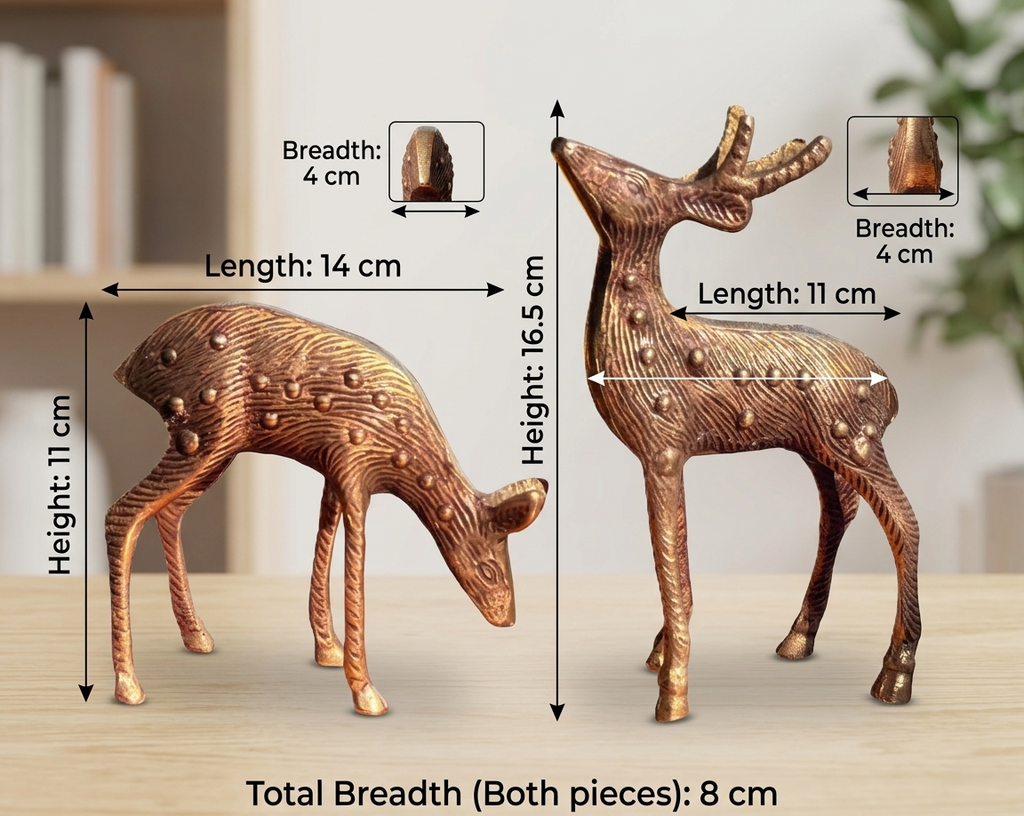 Svarn Studio pure brass deer pair showpiece handcrafted antique finish set of 2 deer figurines home decor