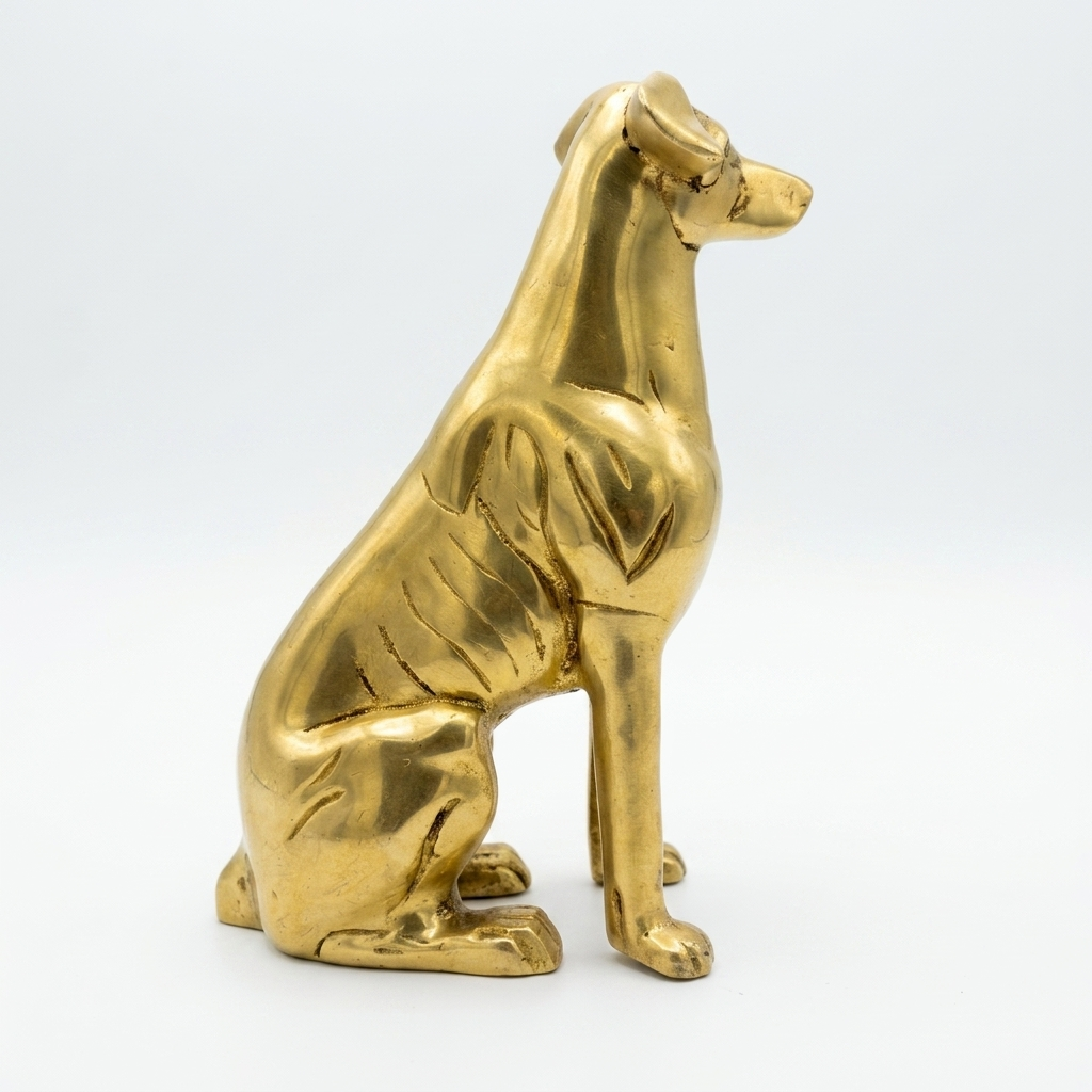 Svarn Studio Brass Dog Figurine | Sitting Greyhound | Antique Gold | 19 cm