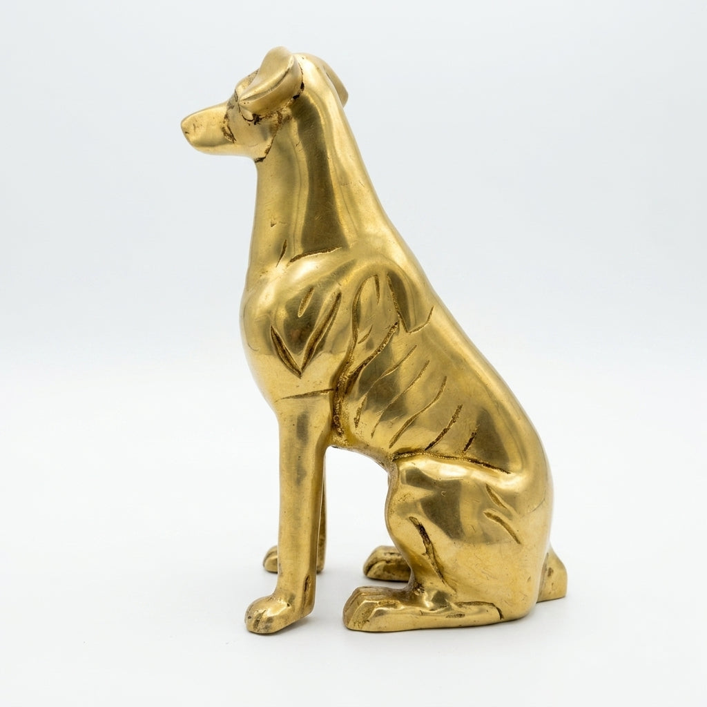 Svarn Studio Brass Dog Figurine | Sitting Greyhound | Antique Gold | 19 cm