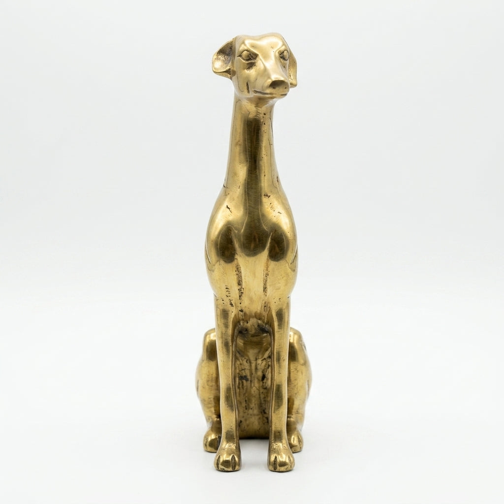 Svarn Studio Brass Dog Figurine | Sitting Greyhound | Antique Gold | 19 cm