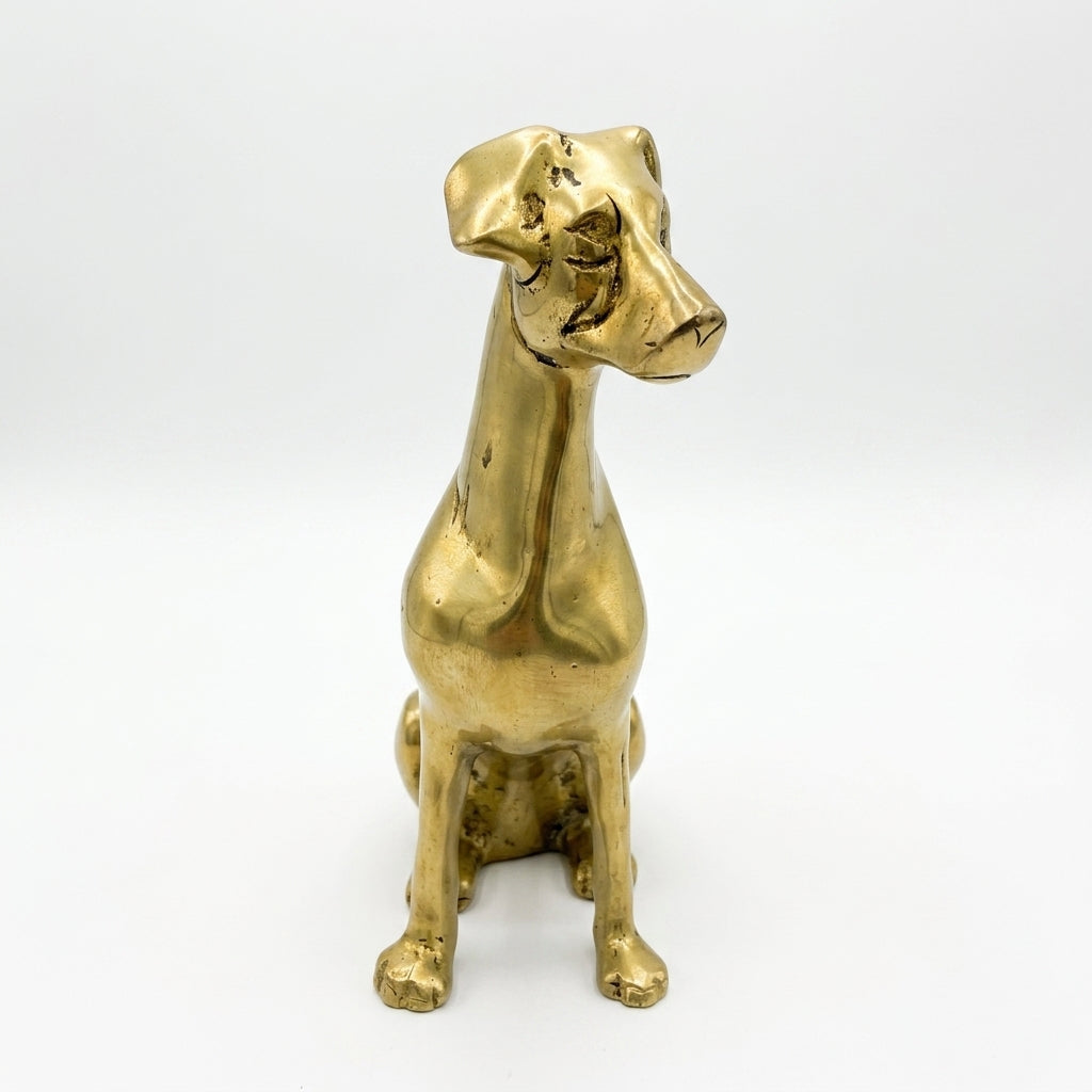 Svarn Studio Brass Dog Figurine | Sitting Greyhound | Antique Gold | 19 cm