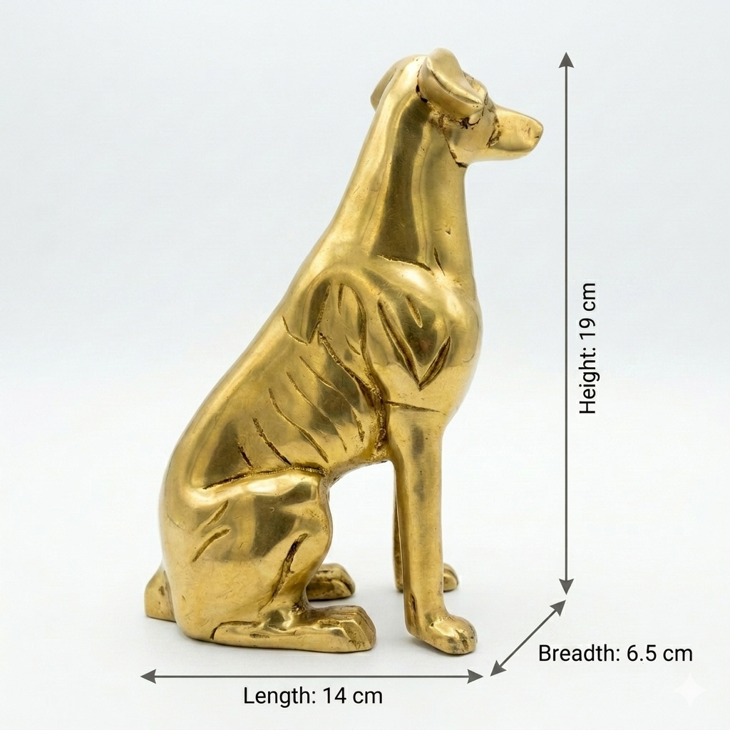 Svarn Studio Brass Dog Figurine | Sitting Greyhound | Antique Gold | 19 cm