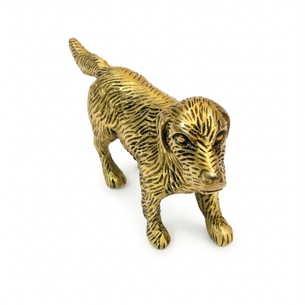 Svarn Studio Brass Spaniel Dog Figurine | Walking Stride | Antique Gold | 12 cm